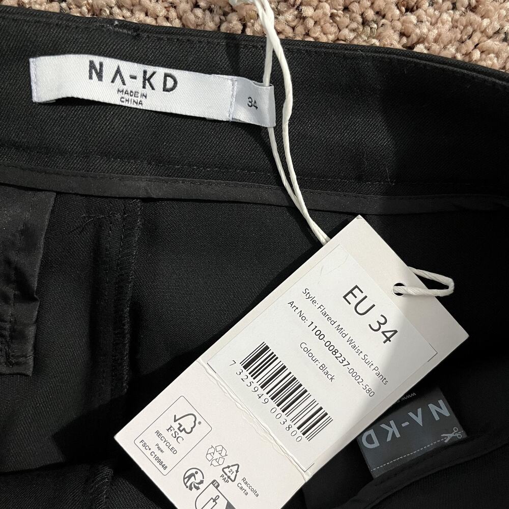 NA-KD Wardrobe‎ Pants Womens EU 34 Black Flared Mid Waist Suit Trousers Office - Picture 5 of 10